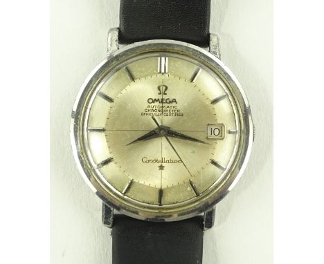 A gent's Omega Constellation automatic wristwatch, chronometer crosshair dial with calendar, original stainless steel case an