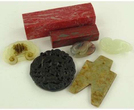 A group of Chinese carved jade and hardstone ornaments, (7).