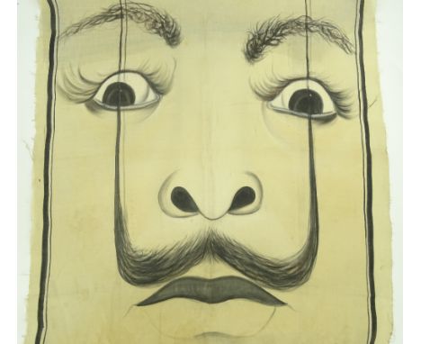 A mid 20th century silk wall hanging with hand painted design depicting Salvador Dali, 155cm x105cm.