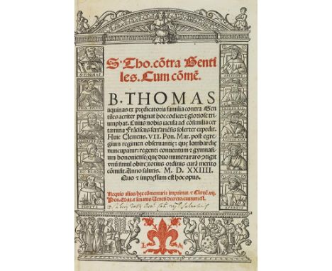 Thomas von Aquin    Contra gentiles. Venedig, L. A. Giunta, 10. Okt. 1524. Seltene Giunta-Ausgabe von Aquins Verteidigungssch