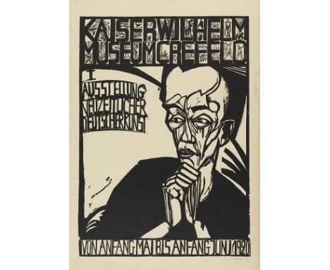 Erich Heckel    Plakat: Kaiser Wilhelm Museum Crefeld. I. Ausstellung neuzeitlicher Deutscher Kunst. Orig.-Holzschnitt. Signi