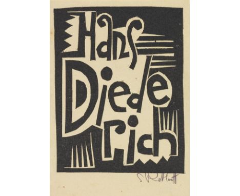 Karl Schmidt-Rottluff    Exlibris Hans Diederich. Orig.-Holzschnitt. Signiert unten rechts. 1919. Auf Büttenpapier. 11 : 8,6 