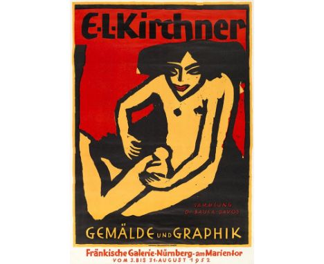 Ernst Ludwig Kirchner    Plakat: Ausstellung Fränkische Galerie Nürnberg. Farboffsetlithographie. 1952. Auf dünnem Plakatpapi