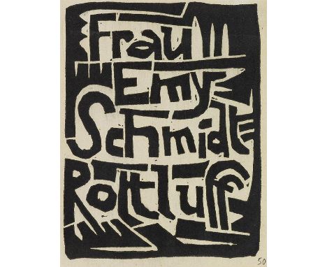 Karl Schmidt-Rottluff    Exlibris Frau Emy Schmidt-Rottluff. Orig.-Holzschnitt. 1919. Auf dünnem Papier. 10,8/11,1 : 8,1/8,5 