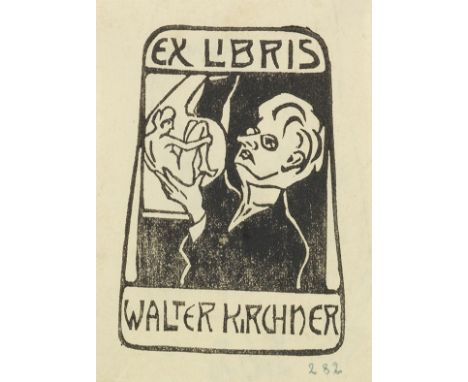 Ernst Ludwig Kirchner    Exlibris Walter Kirchner. Orig.-Holzschnitt. Um 1905. Auf Vélin. 7 : 4/4,8 cm. Blattgröße 8,4 : 6,4 