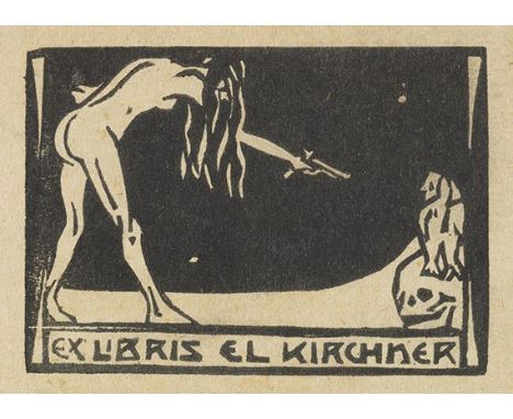 Ernst Ludwig Kirchner    Exlibris Ernst Ludwig Kirchner. Orig.-Holzschnitt. 1905. Auf festem Vélin. 4,9 : 7 cm. Blattgröße 7,