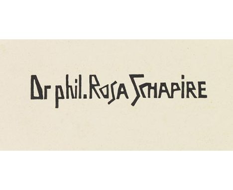 Karl Schmidt-Rottluff    Visitenkarte Dr phil. Rosa Schapire. Orig.-Holzschnitt. 1912. Auf festem Papier. 1,9 : 9,7 cm. Blatt