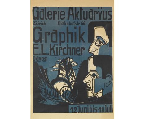 Ernst Ludwig Kirchner    Plakat Galerie Aktuaryus. Orig.-Farbholzschnitt. 1927. Auf bräunlichem Papier. 90 : 68 cm. Blattgröß