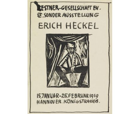 Erich Heckel    Sitzender Mann. Orig.-Holzschnitt. Monogrammiert im Stock. 1912. Auf Vèlin. Mit Textlayout in schwarzer Tusch