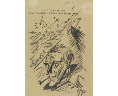 Hermann Max Pechstein    Selbstbildnis mit Pfeife. Orig.-Bleistiftzeichnung. Monogrammiert unten rechts. Um 1920/21. Auf Werk