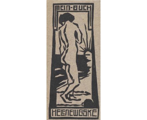 Karl Schmidt-Rottluff    Exlibris Helene Weiske II. Orig.-Holzschnitt. 1905. Auf gräulichem Kupferdruckpapier. 10,1/10,4 : 4,