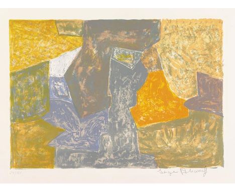 Serge Poliakoff    Composition jaune, rouge et grise. Orig.-Farblithographie. Signiert und numeriert. 1956. Auf Velin von BFK