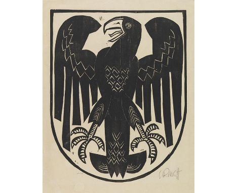 Karl Schmidt-Rottluff    Reichswappen II. Orig.-Holzschnitt. Unten rechts signiert, unten links mit Druckersignatur. 1919. Au