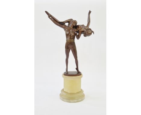 After Bruno Zach (1891-1935) Art Deco bronze group of two ballet dancers raised on a marble base, 30cm high, 43cm to include 