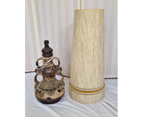 A large West German fat lava pottery floor standing lamp with shade, 58cm high excluding shade, 133cm high with shade