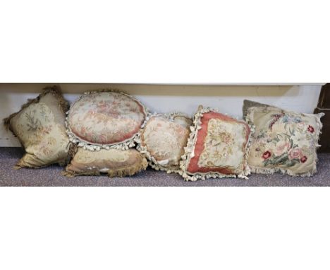 Six various vintage needlework cushions (6)