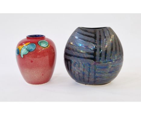 Poole Pottery 'Odyssey' vase in flamb&eacute; glaze with green, blue and yellow enamel splash decoration,15cm high, together 