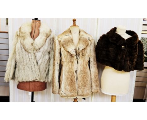 1990's silver fox jacket, size 10/12, a coney skin jacket, labelled 'Echter Peltz. real fur' size 12/14, with a brown leather