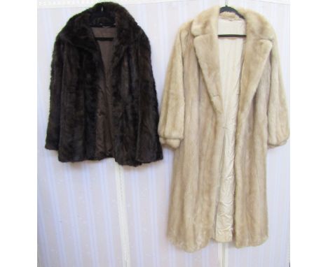 &nbsp;A pale blonde full length vintage mink coat, cuffed sleeves, with a dark brown mink jacket, the skins stitched herringb