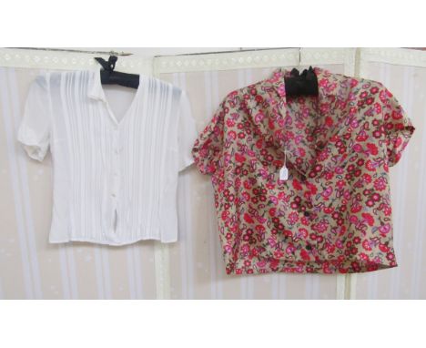 Various vintage blouses to include white crepe, pintucked blouse with tiny ricrac detailing to Peter-Pan collar, yellow silk 