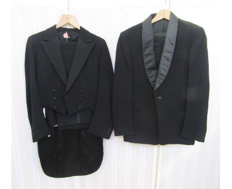 Vintage gentleman's tail suit with matching trousers, labelled D.A. & A.M. Angel...London W1, with white braces, an 'Alexande