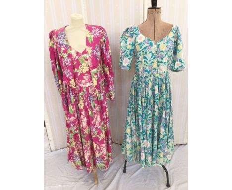 8 Vintage Laura Ashley maxi dresses - to include pink, floral cotton with matching bolero, 'Made in the Republic of Ireland' 