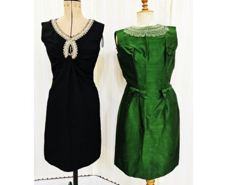 Vintage Carnegie black crepe cocktail dress, labelled Carnegie of London 'Its a Symphony', sleeveless, twist front with faux 