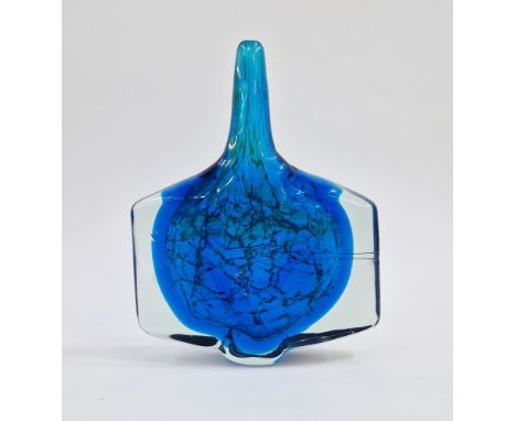 A 1970's Mdina 'Axe Head' vase, internal blue green mottled decoration, moulded to the exterior, 24.5cm high