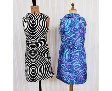 1960's black and white 'OpArt' cotton mini dress, labelled Berkertex Acropolis, Greek Collection, a Peter Barton labelled sle