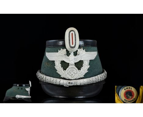 World War II Nazi German Police Tschako Helmet Made by ' Erel ' Logo to Interior ( Top ) Dated 1937 + Maker S.R.M, The Helmet