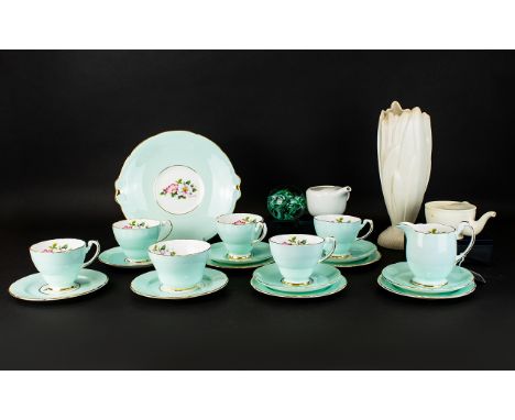 Collection of Pottery comprising mint green Royal Hammersley bone china part teaset with floral decoration on white ground (1