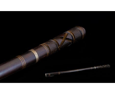 Early 20th Century Small Sword Stick In The Form of a Carved and Polished Hardwood Baton with Stiletto Type, Steel Blade. 20.