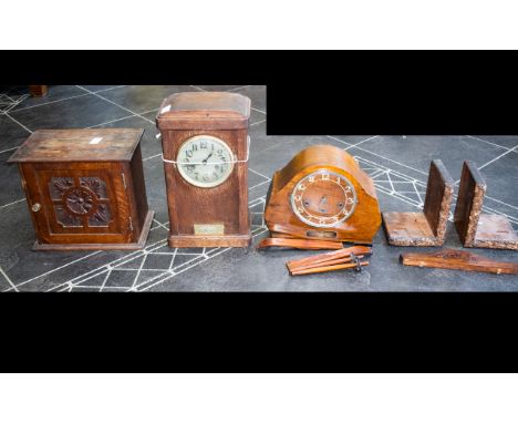 ( 2 ) 1930's Wooden Clocks. Comprises 1/ Clock - Unnamed, But Reads - Presented to Mr J.F. Ashworth of The Occasion of His Ma