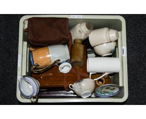 Mixed Lot To Include Stoneware Jars, Old Wood Planes, Wooden Boxes, Old Camera Etc AF