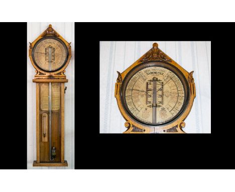 Royal Polytechnic Barometer Superb Quality Carved Golden Oak Cased Barometer By Joseph Davis & Co Fitzroy Works -London  Circ
