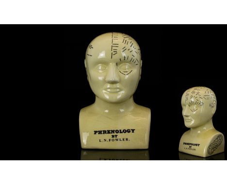 Antiqued - Ceramic Phrenology / Medical Head / Bust, by L.N. Fowler. c.1950's / 1960's. Lorenzo Fowler Ran a Successful Phren