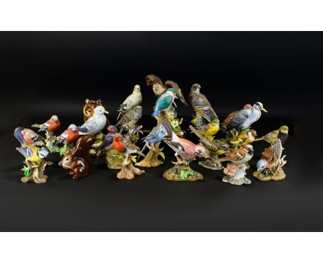 Collection Of Ceramic Decorative Bird Figures. To Include Common Heron, Collard Dove, Eagle, Goldfinch, Holland Owl, Peregrin