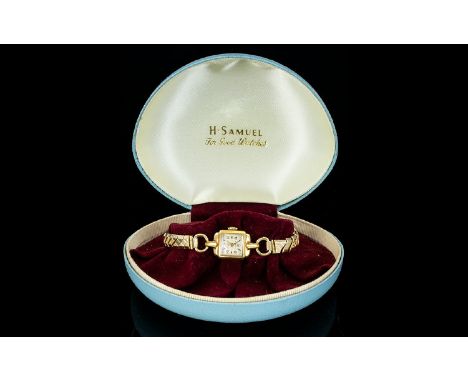 A Ladies Rolled Gold Vintage Watch By Wagner Square cased cocktail watch with horsebit detail and gold tone elasticated strap