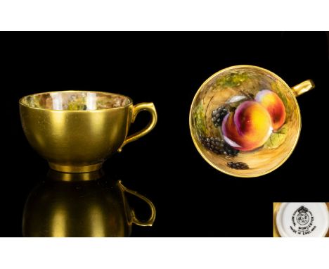 Royal Worcester Hand Painted and Signed Miniature Cup ' Apples and Grapes ' Stillife. Signed Smith. Date 1956, 1.5 Inches Hig