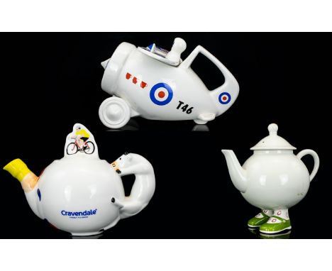 A Collection of Ceramic Novelty Teapots ( 3 ) In Total. Comprises 1/ Carlton ware Novelty Walking Teapot, From The 1950's. 8 