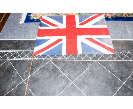 Vintage Large Union Jack Flag on Pole. Length Including Pole Is Approx 60 Inches. A/F. Please See Photo for Condition. 