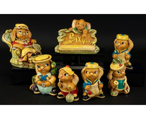Collection of Pendelfin Ceramic Figures. Includes Various Rabbit Figures. Comprises 1/ Herald No 201175 - Small Chip. 2/ Butt
