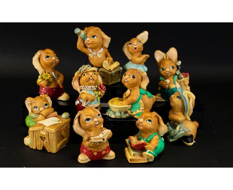 Collection of Pendelfin Ceramic Figures. Includes Various Rabbit Figures. Comprises 1/ Wordsworth Figurine. No 2010441. 2/ Ch