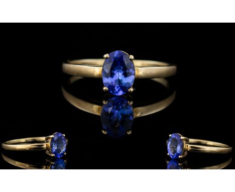 Tanzanite Set Single Stone Set 9ct Gold Ring. Tanzanite of Excellent Colour and Clarity. Est Weight 0.80 pts. Fully Hallmarke