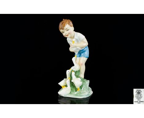 Royal Worcester Hand Painted Figurine ' Young Farmers Boy ' ' Johnnie ' White Shirt & Blue Shorts. Model no 3433. Modelled by