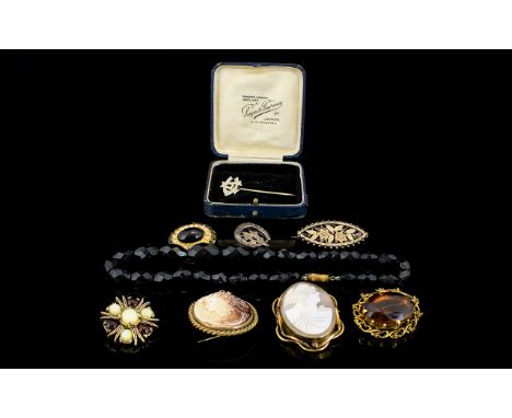 A Small Collection Of Vintage Costume Jewellery Nine items in total to include French jet collar style necklace with faceted 