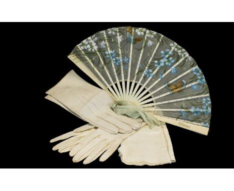 Antique Kid Leather Evening Gloves A pair of long white kid leather opera gloves, along with a second pair of white leather w