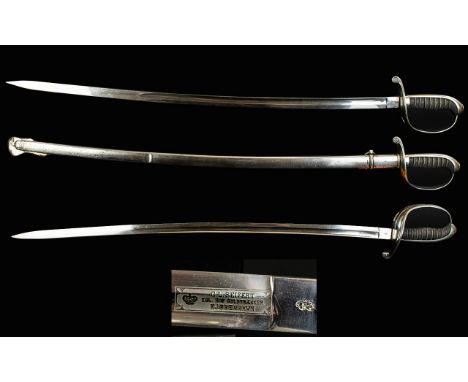 Danish 1858 Pattern Officers Sword with Original Scabbard, German Makers Mark for ( WKC ) Knights Helmet, Blade Also Marked G