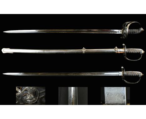 British 1827 ( 45 ) Pattern - Light Infantry Officers Sword with Original Scabbard. Features Gothic Hilt, with Rounded Black 