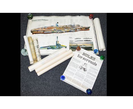 Collection of Vintage Posters. Includes Various Wombles 1970's Full Size Posters, Plan of Queen Elizabeth II Passenger Ship b